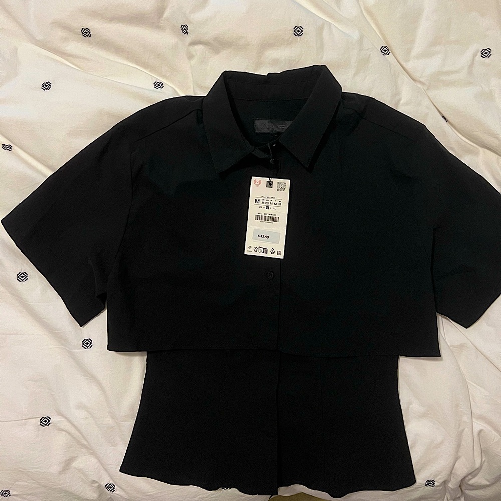VIRAL ZARA DOUBLE LAYER SHORT SLEEVE SHIRT size M
